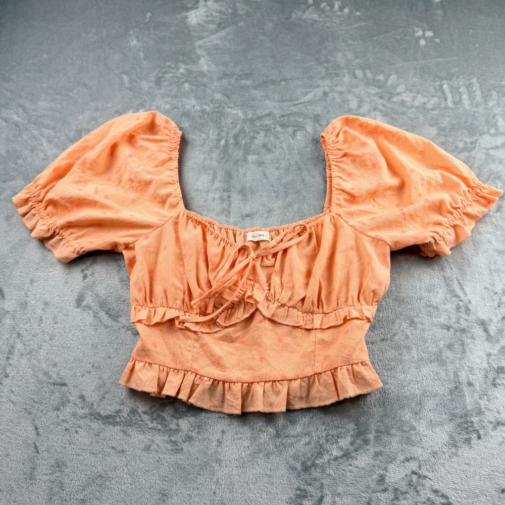 Suite 2939 Orange Gingham Polka Dot Puff Sleeve Crop Top Women's‎ Large